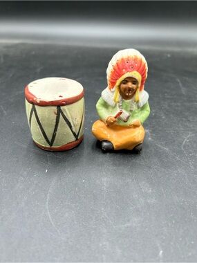 Native American Indian Chief and drum Hand-Painted salt and pepper shakers